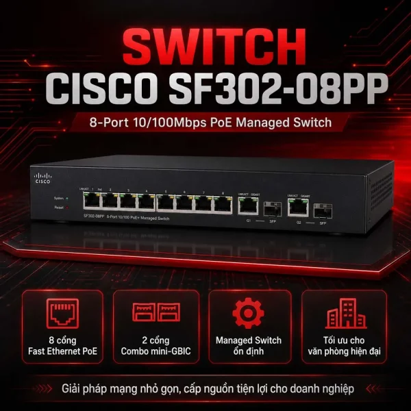 Switch PoE Cisco SF302-08PP 8Port 10/100Mbps