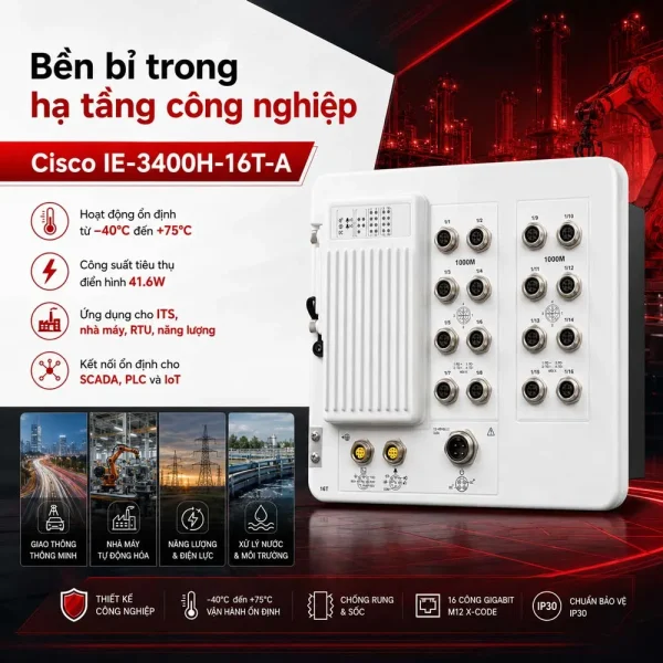 Switch công nghiệp Cisco IE-3400H-16T-A, 16 GE M12
