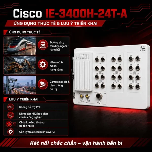 Switch công nghiệp Cisco IE-3400H-24T-A, 24 GE M12