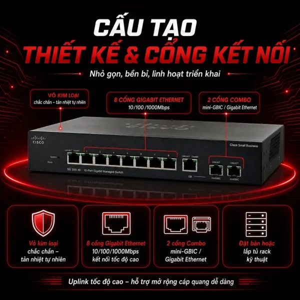 Switch chia mạng Cisco SG300-10 10Port 10/100/1000Mbps