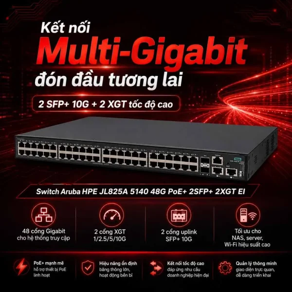 Switch Aruba HPE JL825A 5140 48G POE+ 2SFP+ 2XGT EI