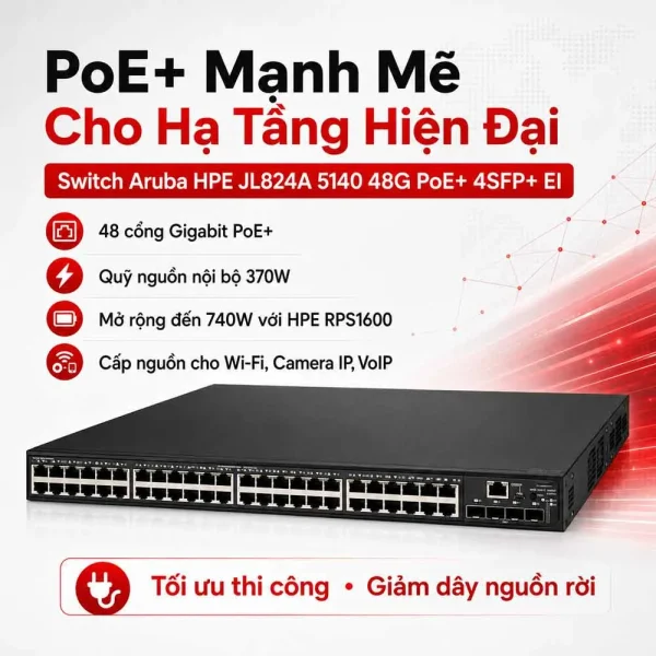Switch Aruba HPE JL824A 5140 48G PoE+ 4SFP+ EI