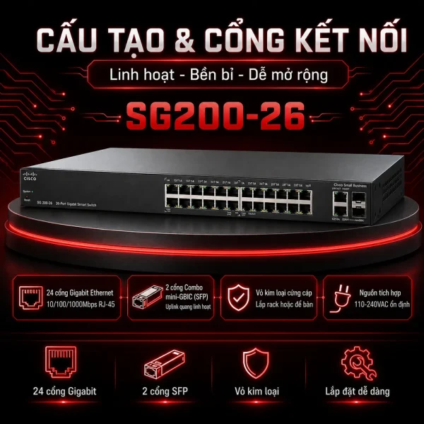 Switch chia mạng Cisco 26Port 10/100/1000Mbps SG200-26