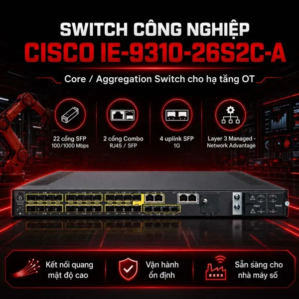 Switch Công Nghiệp Cisco IE-9310-26S2C-A, 24x GE SFP