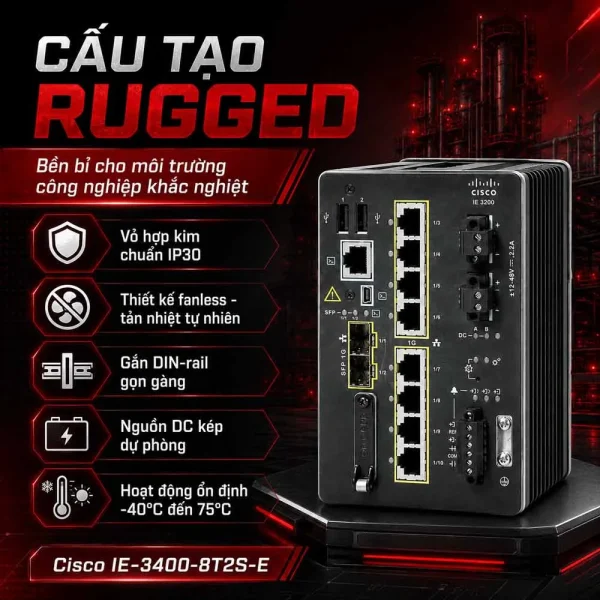 Switch công nghiệp Cisco IE-3400-8T2S-E