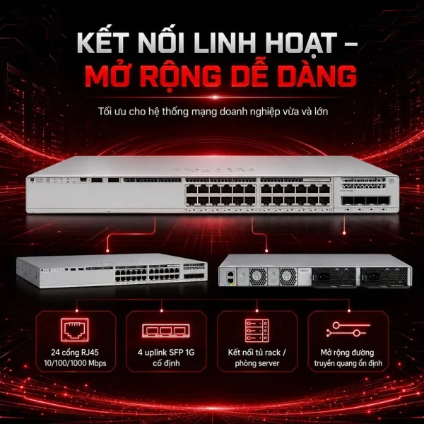 Switch Cisco C9200L-24T-4G-E 24 cổng Gigabit Ethernet + 4 cổng 1G SFP