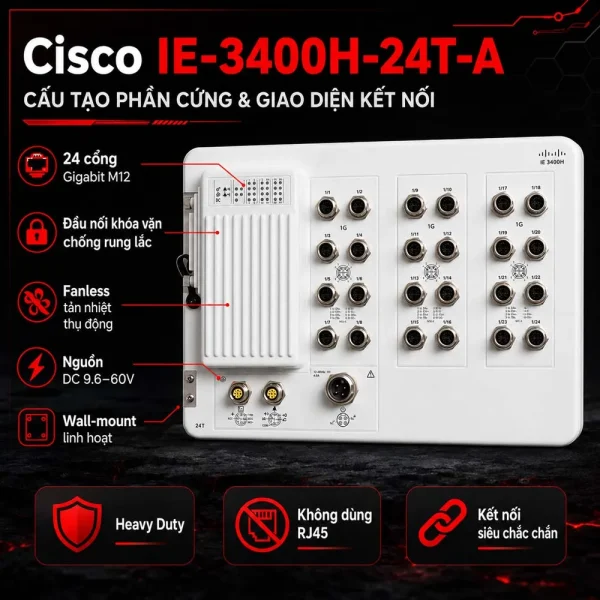 Switch công nghiệp Cisco IE-3400H-24T-A, 24 GE M12