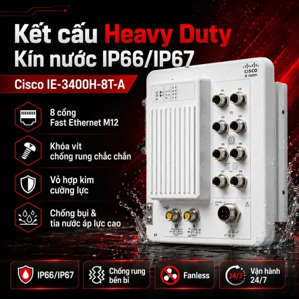 Switch công nghiệp Cisco IE-3400H-8T-A, 8 GE M12