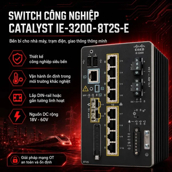 Switch Cisco Catalyst IE-3200-8T2S-E, 8 cổng RJ45 + 1 cổng SFP