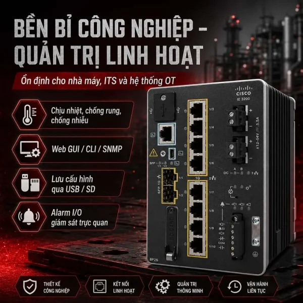 Switch Cisco IE-3200-8P2S-E, 8 cổng GE PoE/PoE+, 2xSFP 1G