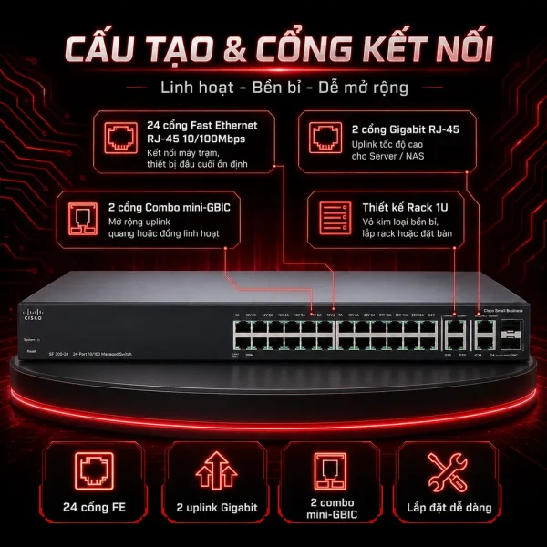 Switch chia mạng Cisco SF300-24 24Port 10/100Mbps