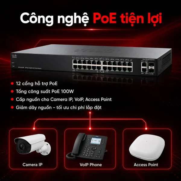 Switch chia mạng PoE Cisco 26Port 10/100/1000Mbps SG200-26P