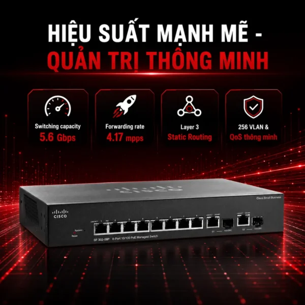 Switch chia mạng PoE Cisco SF302-08P 8Port 10/100Mbps