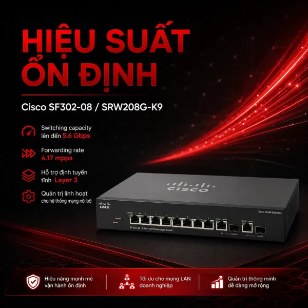 Switch chia mạng Cisco SF302-08 8Port 10/100Mbps
