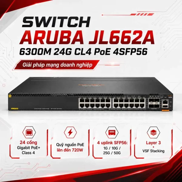 Switch Aruba JL662A 6300M ​​24G CL4 PoE 4SFP56