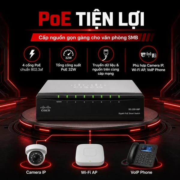Switch chia mạng Cisco 8Port 10/100/1000Mbps SG200-08P