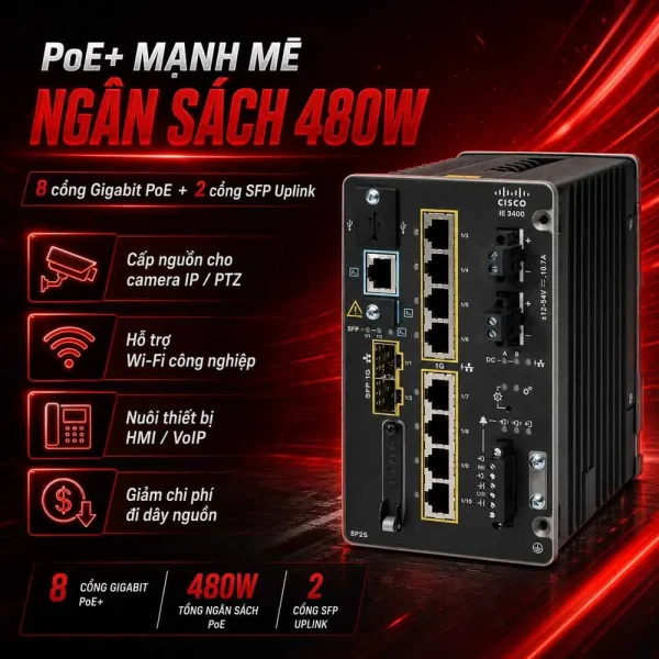 Switch công nghiệp Cisco IE-3400-8P2S-A