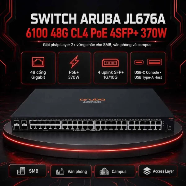 Switch Aruba JL676A 6100 48G CL4 PoE 4SFP+ 370W