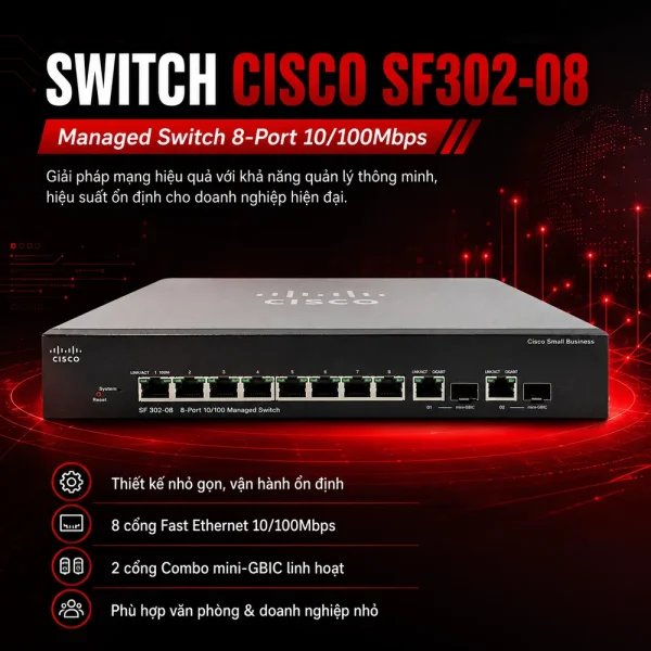 Switch chia mạng Cisco SF302-08 8Port 10/100Mbps