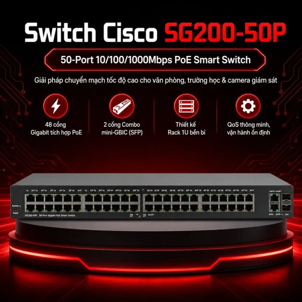 Switch PoE Cisco SG200-50P 50Port 10/100/1000Mbps