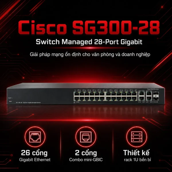 Switch chia mạng Cisco SG300-28 28Port 10/100/1000Mbps