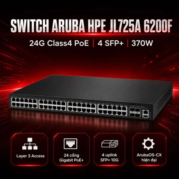 Switch Aruba HPE JL725A 6200F 24G Class4 PoE 4SFP+ 370W