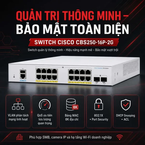 Switch Cisco CBS250-16P-2G 16 cổng Ethernet Gigabit