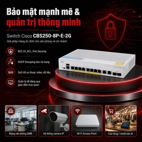Switch Cisco CBS250-8P-E-2G 8 RJ45 Gigabit + 2 SFP/Gigabit