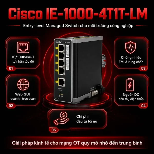 Switch Cisco IE-1000-4T1T-LM, 4 cổng FE, 1 cổng FE Uplink
