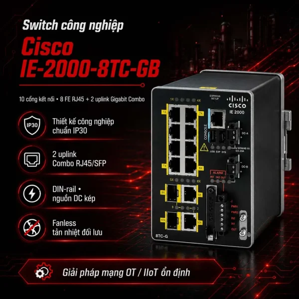 Switch công nghiệp Cisco IE-2000-8TC-GB, 8 FE, 2 GE Combo Uplinks