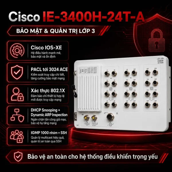 Switch công nghiệp Cisco IE-3400H-24T-A, 24 GE M12
