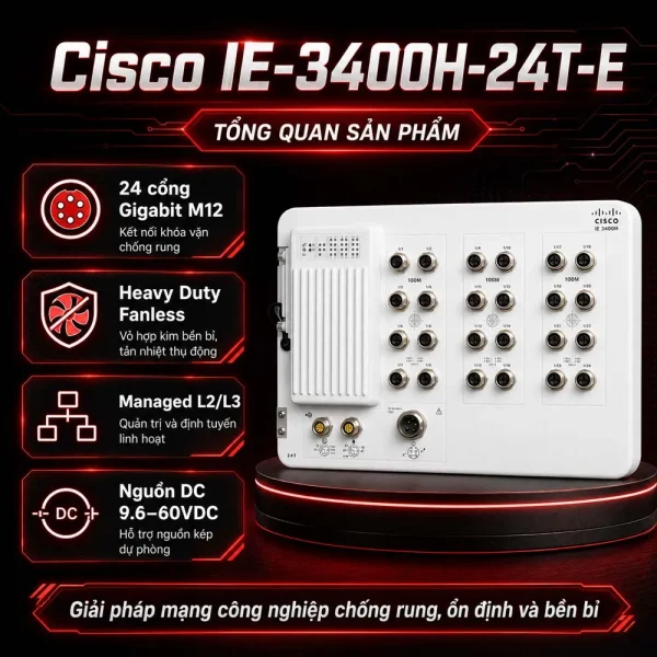 Switch công nghiệp Cisco IE-3400H-24T-E, 24 GE M12