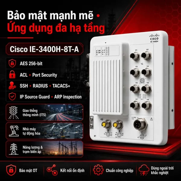 Switch công nghiệp Cisco IE-3400H-8T-A, 8 GE M12