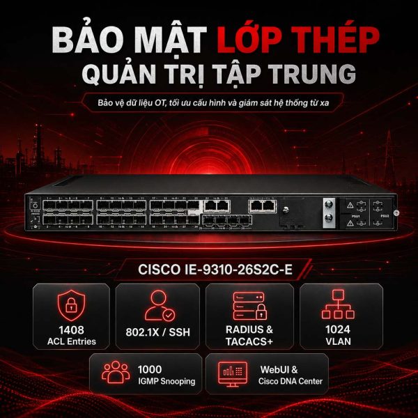 Switch công nghiệp Cisco IE-9310-26S2C-E, 24x 1GE SFP, 4x SFP