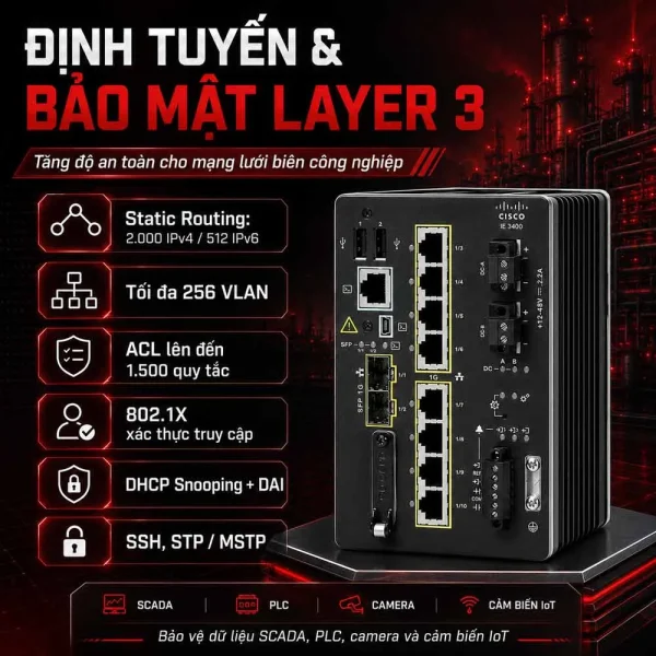 Switch công nghiệp Cisco IE-3400-8T2S-E