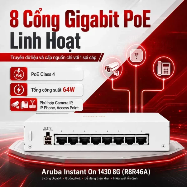 Thiết bị chuyển mạch Aruba Instant On 1430 8G – R8R46A