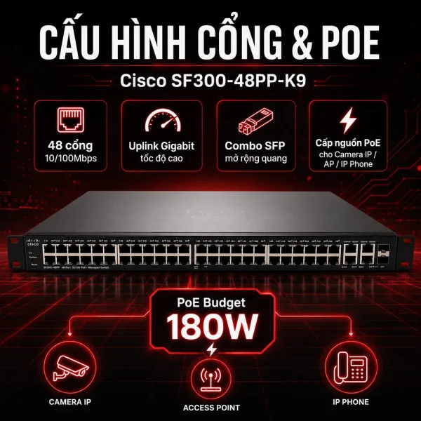 Switch chia mạng POE 48 port 10/100Mbps Cisco SF300-48PP-K9