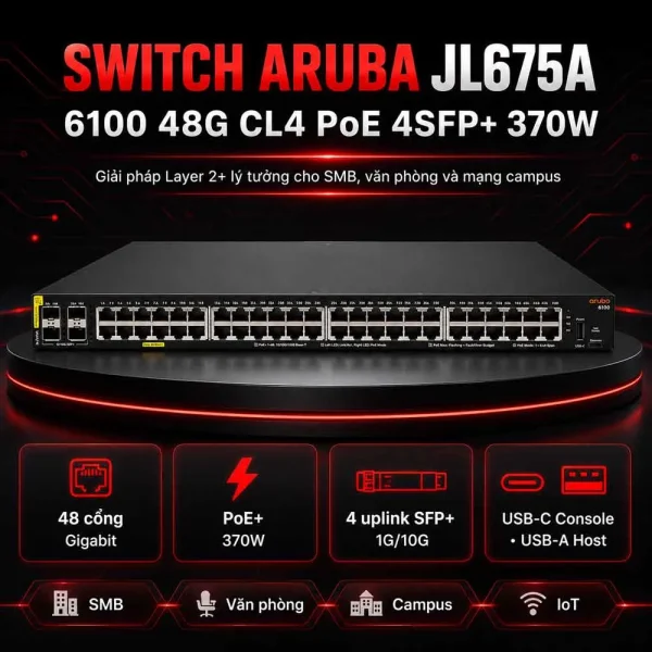 Switch Aruba JL675A 6100 48G CL4 PoE 4SFP+ 370W