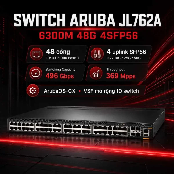 Switch Aruba JL762A 6300M 48 cổng 1Gbps Base-T , + 4 SFP56