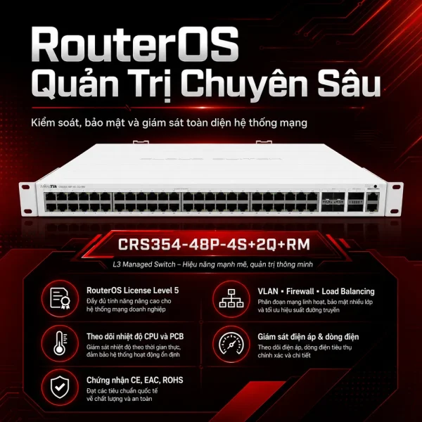 Switch chia mạng Mikrotik CRS354-48P-4S+2Q+RM