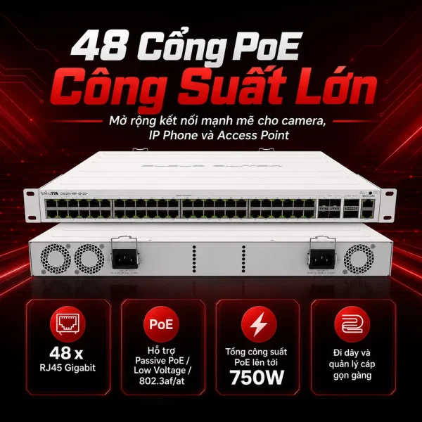 Switch chia mạng Mikrotik CRS354-48P-4S+2Q+RM