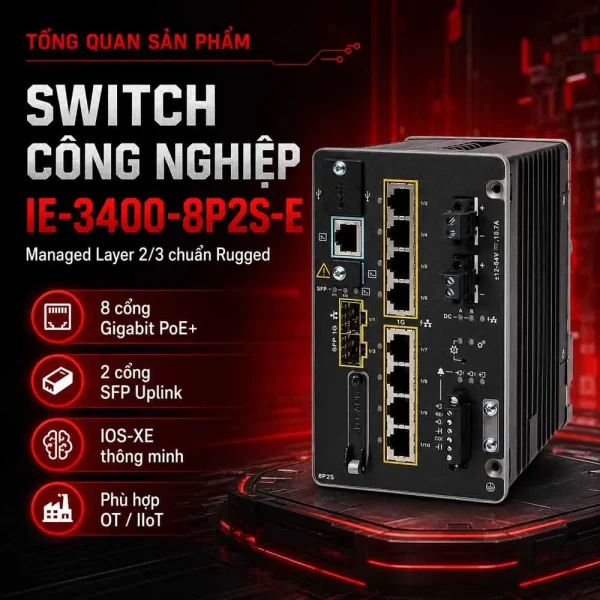 Switch chia mạng Cisco IE-3400-8P2S-E