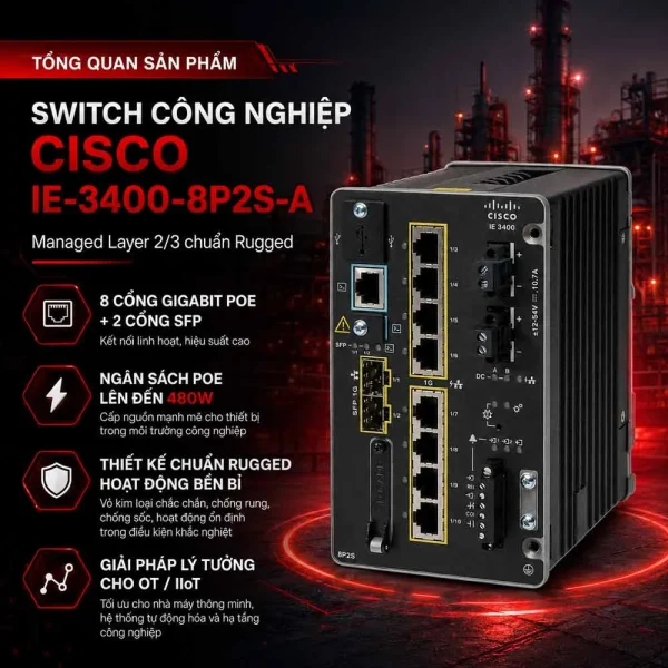 Switch công nghiệp Cisco IE-3400-8P2S-A