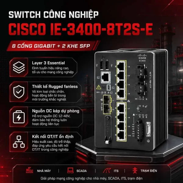 Switch công nghiệp Cisco IE-3400-8T2S-E