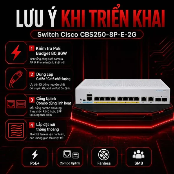 Switch Cisco CBS250-8P-E-2G 8 RJ45 Gigabit + 2 SFP/Gigabit