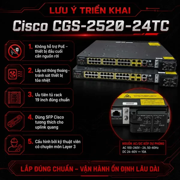 Switch Cisco CGS-2520-24TC, 24 cổng RJ45, 2 cổng RJ45 Gigabit