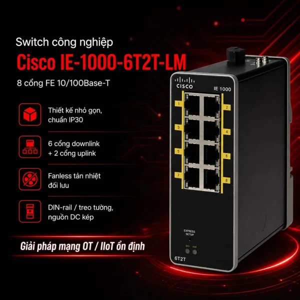 Switch công nghiệp Cisco IE-1000-6T2T-LM, 6x FE Port, 2x FE Uplink
