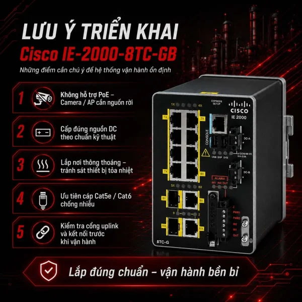 Switch công nghiệp Cisco IE-2000-8TC-GB, 8 FE, 2 GE Combo Uplinks