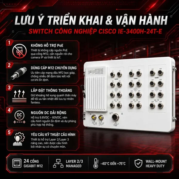 Switch công nghiệp Cisco IE-3400H-24T-E, 24 GE M12