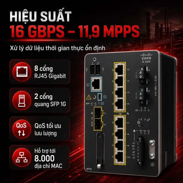 Switch Cisco IE-3200-8P2S-E, 8 cổng GE PoE/PoE+, 2xSFP 1G